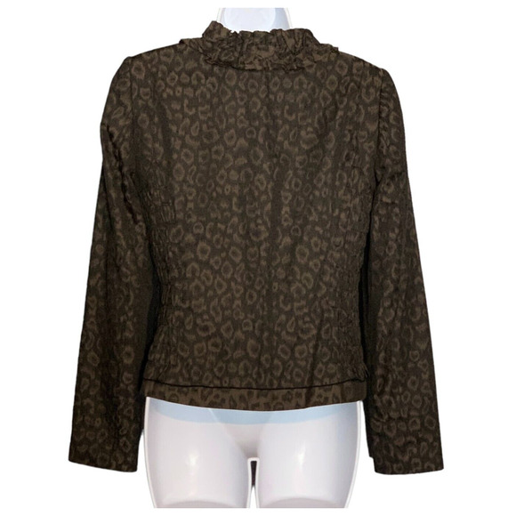 Tahari Leopard Ruffle Ruched Jacket Y2K Stretch Brown Black Hook Eye Close Sz 4 - Picture 7 of 9